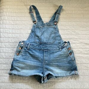 Medium Wash Denim Overall Shorts